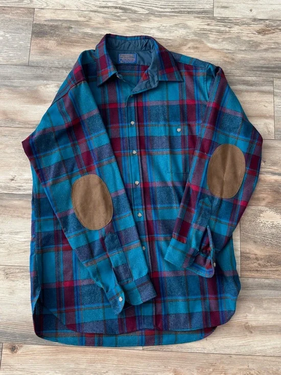 Vintage Pendleton 100% Wool Ombre Shadow Plaid Flannel Board Lodge Shirt Large - Picture 2 of 9
